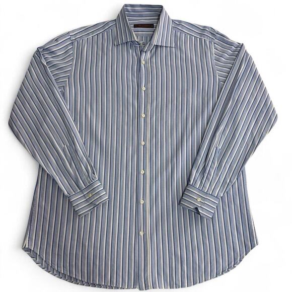Etro men’s Blue White Striped Cotton Shirt Size 44 Button Up Made In Italy - Picture 1 of 4